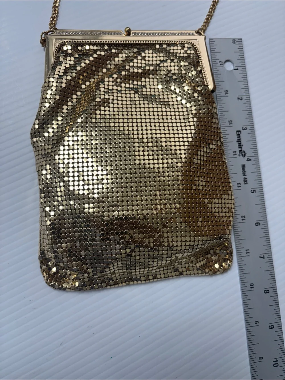 Whiting & Davis Gold Mesh Evening Wristlet with Chain